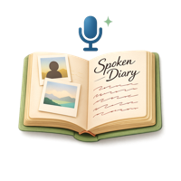 Spoken Diary logo — an open book with a microphone